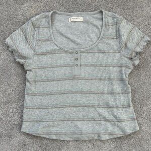 Lucky Brand Gray and Green Striped Short Sleeve Tee